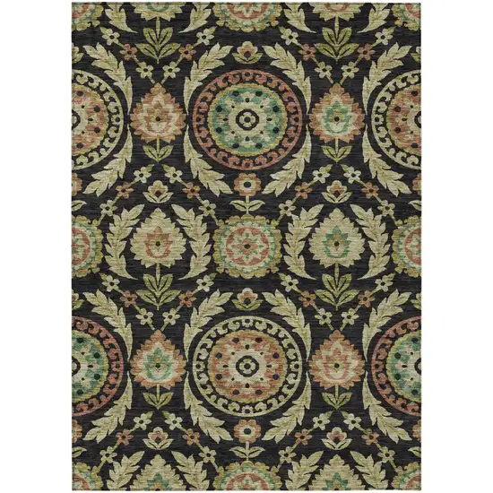 Black Gold And Copper Floral Washable Indoor Outdoor Area Rug Photo 1