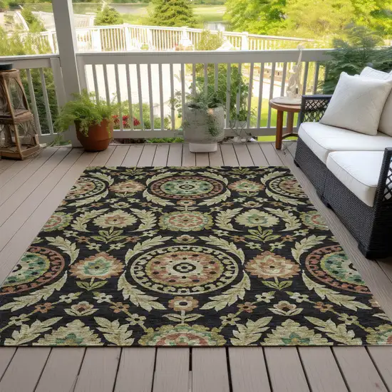 Black Gold And Copper Floral Washable Indoor Outdoor Area Rug Photo 6