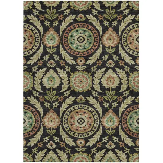 Black Gold And Copper Floral Washable Indoor Outdoor Area Rug Photo 5