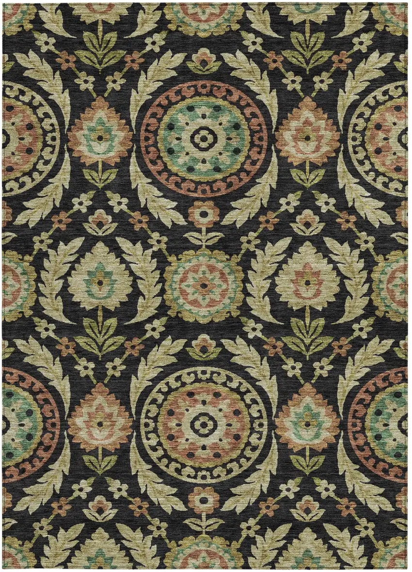 Black Gold And Copper Floral Washable Indoor Outdoor Area Rug Photo 5