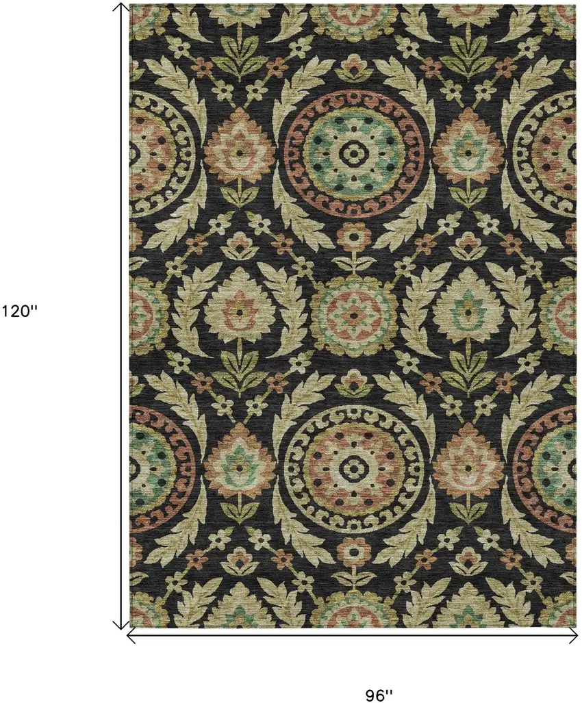 Black Gold And Copper Floral Washable Indoor Outdoor Area Rug Photo 7