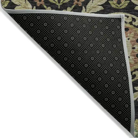 Black Gold And Copper Floral Washable Indoor Outdoor Area Rug Photo 3