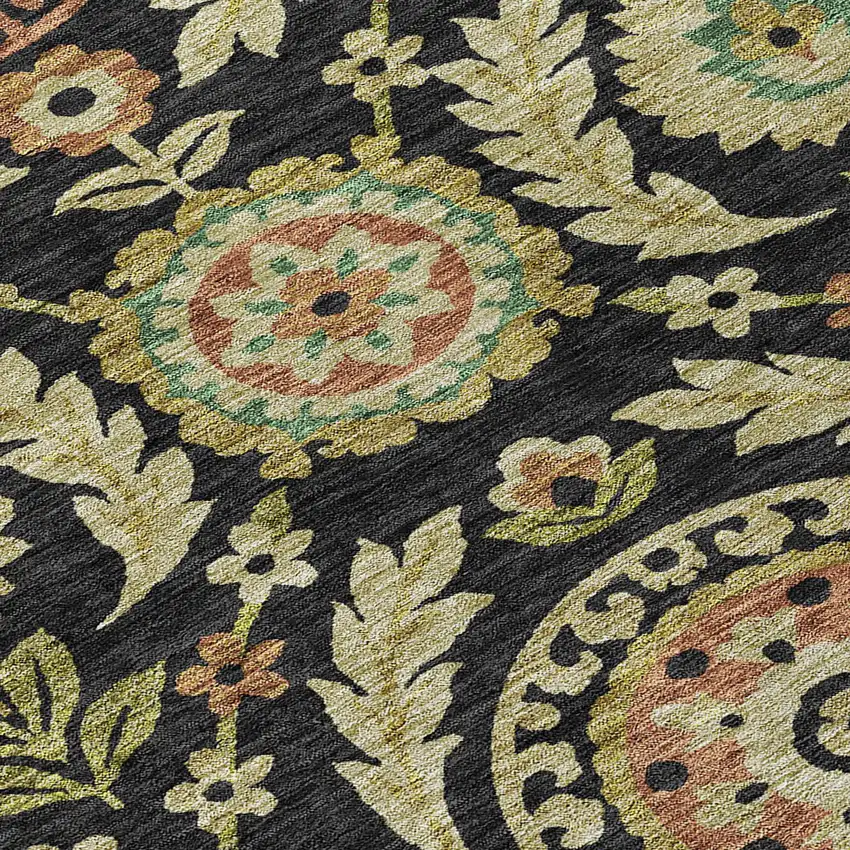 Black Gold And Copper Floral Washable Indoor Outdoor Area Rug Photo 4