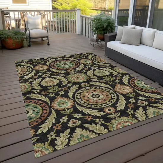 Black Gold And Copper Floral Washable Indoor Outdoor Area Rug Photo 9
