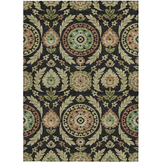 Black Gold And Copper Floral Washable Indoor Outdoor Area Rug Photo 5