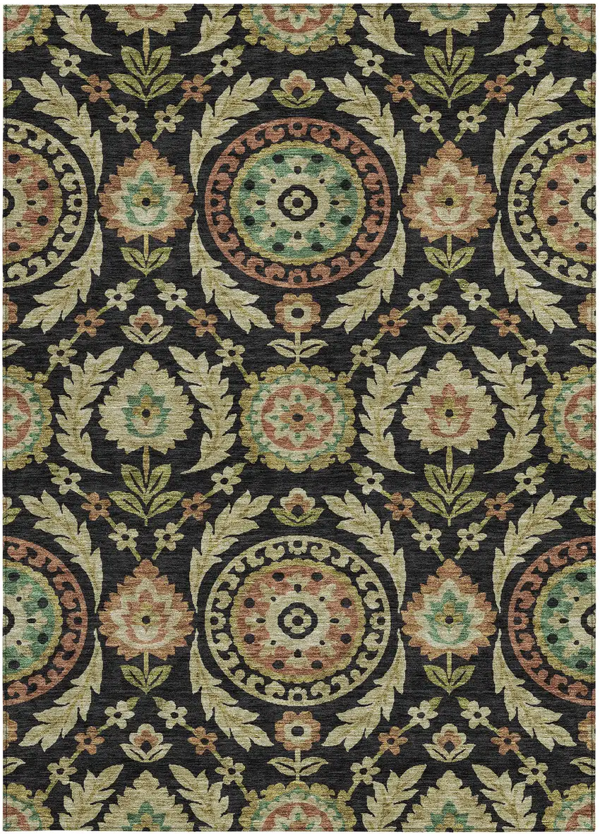 Black Gold And Copper Floral Washable Indoor Outdoor Area Rug Photo 5
