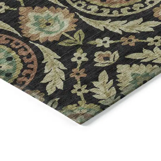 Black Gold And Copper Floral Washable Indoor Outdoor Area Rug Photo 2