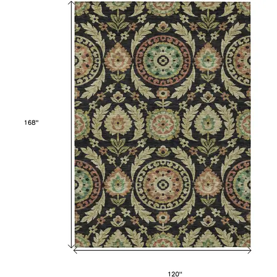 Black Gold And Copper Floral Washable Indoor Outdoor Area Rug Photo 7