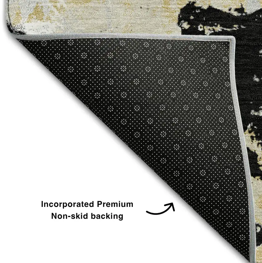 Black Gold And Gray Floral Washable Area Rug With UV Protection Photo 7