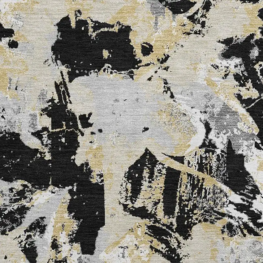 Black Gold And Gray Floral Washable Area Rug With UV Protection Photo 3