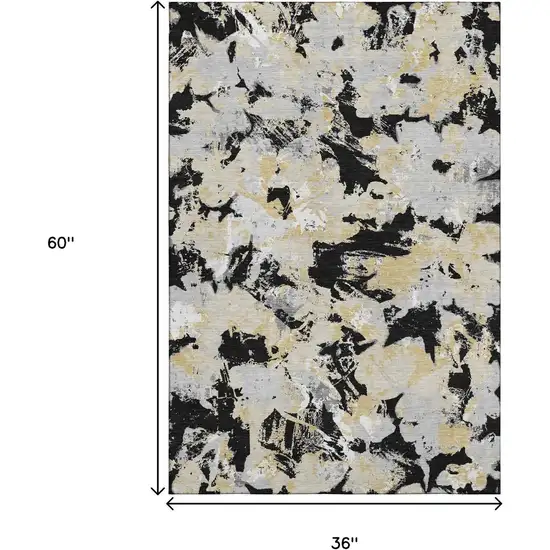 Black Gold And Gray Floral Washable Area Rug With UV Protection Photo 3