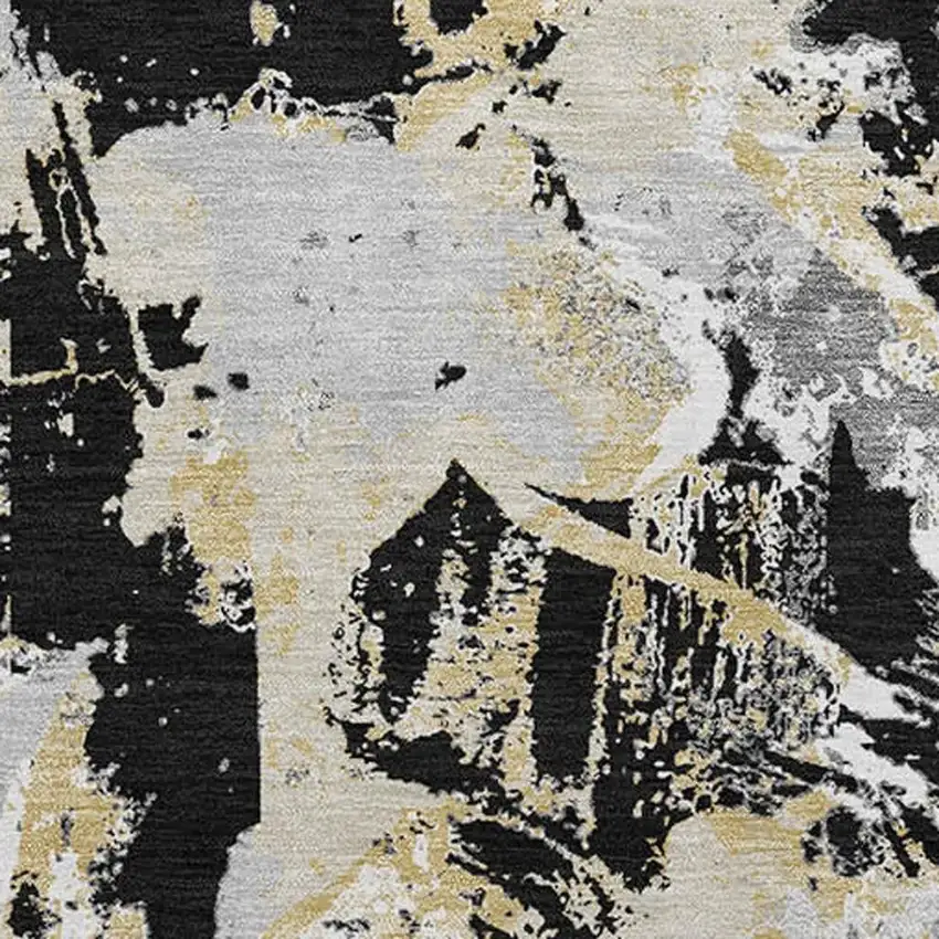 Black Gold And Gray Floral Washable Area Rug With UV Protection Photo 3