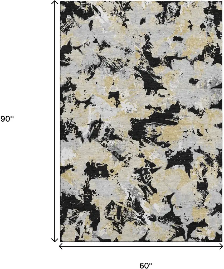Black Gold And Gray Floral Washable Area Rug With UV Protection Photo 9