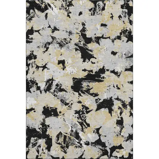 Black Gold And Gray Floral Washable Area Rug With UV Protection Photo 1