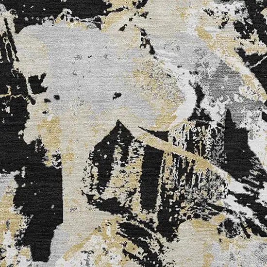 Black Gold And Gray Floral Washable Area Rug With UV Protection Photo 3