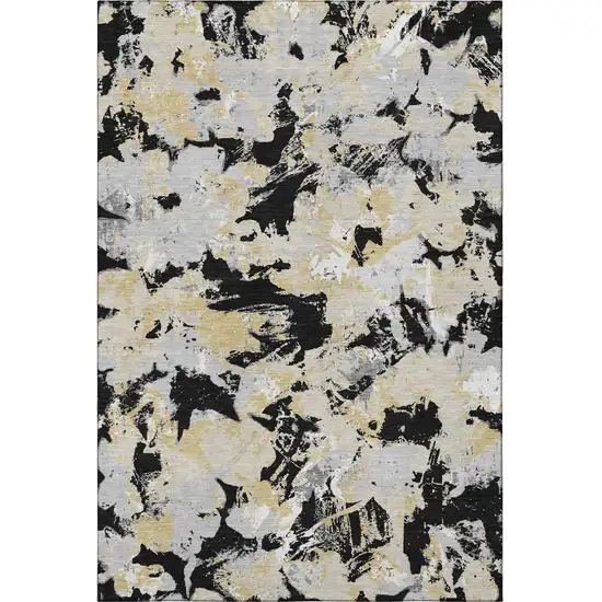 Black Gold And Gray Floral Washable Area Rug With UV Protection Photo 3