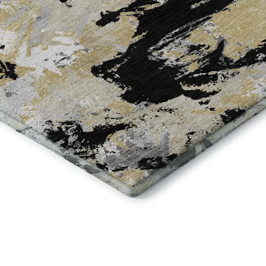 Black Gold And Gray Floral Washable Area Rug With UV Protection Photo 7