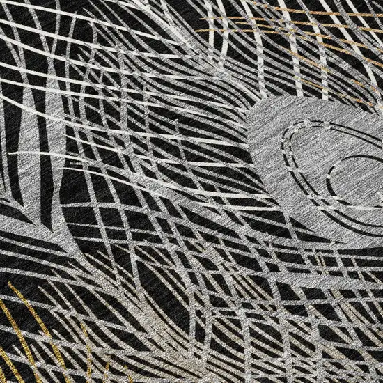 Black Gold And Gray Floral Washable Indoor Outdoor Area Rug Photo 6