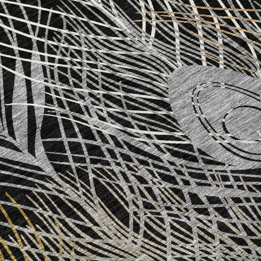 Black Gold And Gray Floral Washable Indoor Outdoor Area Rug Photo 6