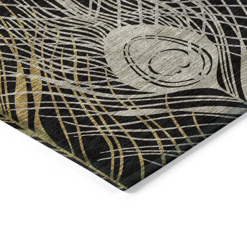 Black Gold And Gray Floral Washable Indoor Outdoor Area Rug Photo 6