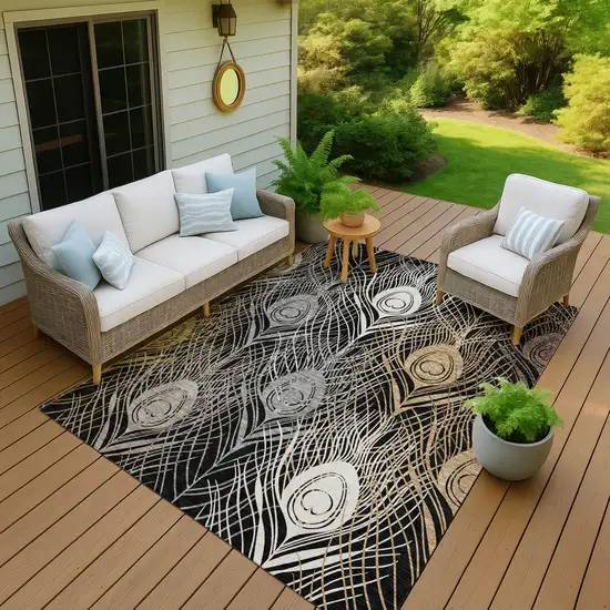 Black Gold And Gray Floral Washable Indoor Outdoor Area Rug Photo 7