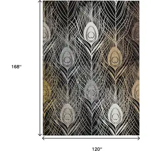 Photo of Black Gold And Gray Floral Washable Indoor Outdoor Area Rug