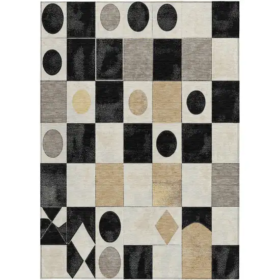 Black Gold And Gray Geometric Washable Indoor Outdoor Area Rug Photo 1