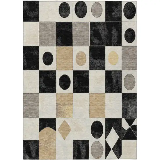Black Gold And Gray Geometric Washable Indoor Outdoor Area Rug Photo 3