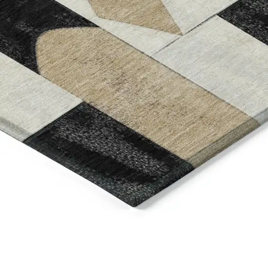 Black Gold And Gray Geometric Washable Indoor Outdoor Area Rug Photo 5