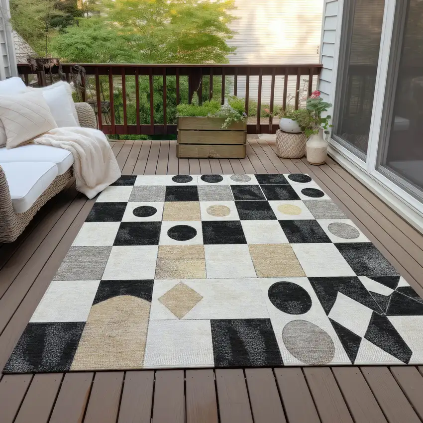 Black Gold And Gray Geometric Washable Indoor Outdoor Area Rug Photo 8