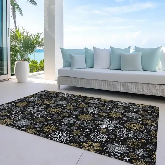 Black Gold And Gray Medallion Washable Indoor Outdoor Area Rug Photo 6