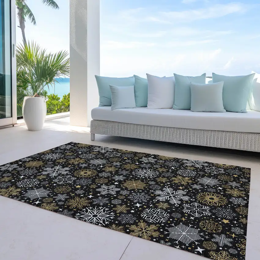 Black Gold And Gray Medallion Washable Indoor Outdoor Area Rug Photo 6