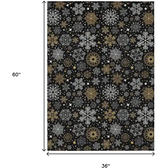 Black Gold And Gray Medallion Washable Indoor Outdoor Area Rug Photo 3