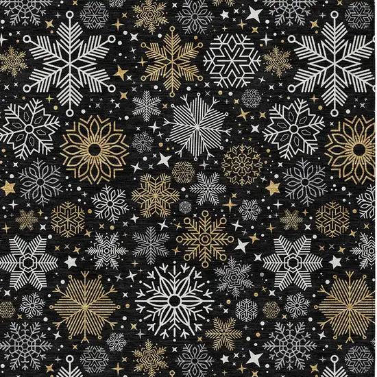 Black Gold And Gray Snowflake Washable Indoor Outdoor Area Rug Photo 9