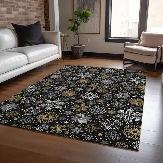 Black Gold And Gray Medallion Washable Indoor Outdoor Area Rug Photo 7