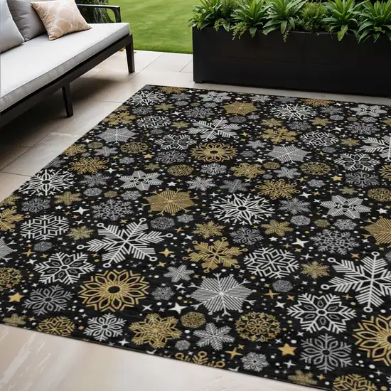 Black Gold And Gray Medallion Washable Indoor Outdoor Area Rug Photo 2
