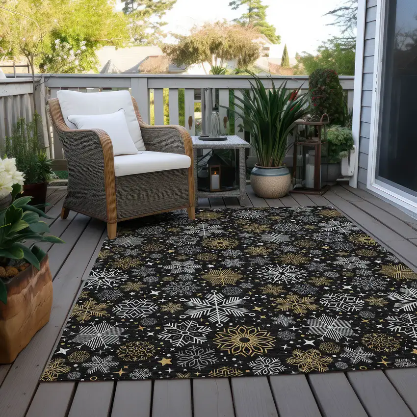 Black Gold And Gray Medallion Washable Indoor Outdoor Area Rug Photo 8