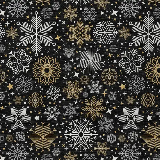 Black Gold And Gray Snowflake Washable Indoor Outdoor Area Rug Photo 6