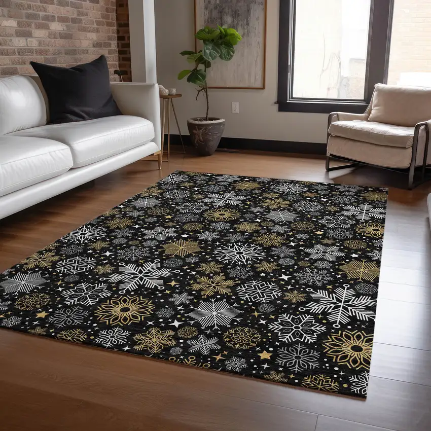 Black Gold And Gray Medallion Washable Indoor Outdoor Area Rug Photo 6