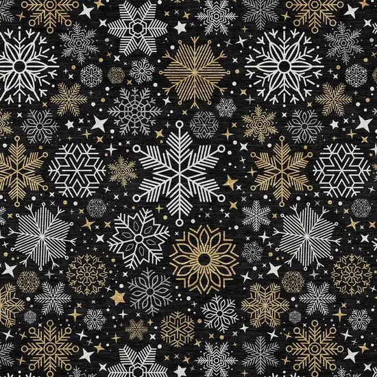 Black Gold And Gray Snowflake Washable Indoor Outdoor Area Rug Photo 7