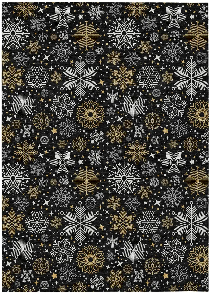 Black Gold And Gray Snowflake Washable Indoor Outdoor Area Rug Photo 5