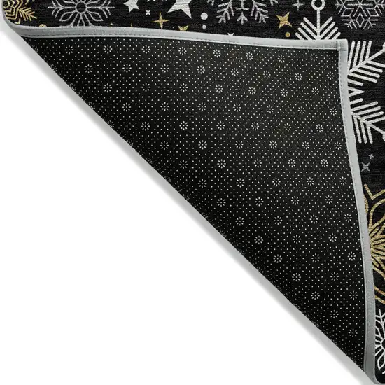 Black Gold And Gray Snowflake Washable Indoor Outdoor Area Rug Photo 8