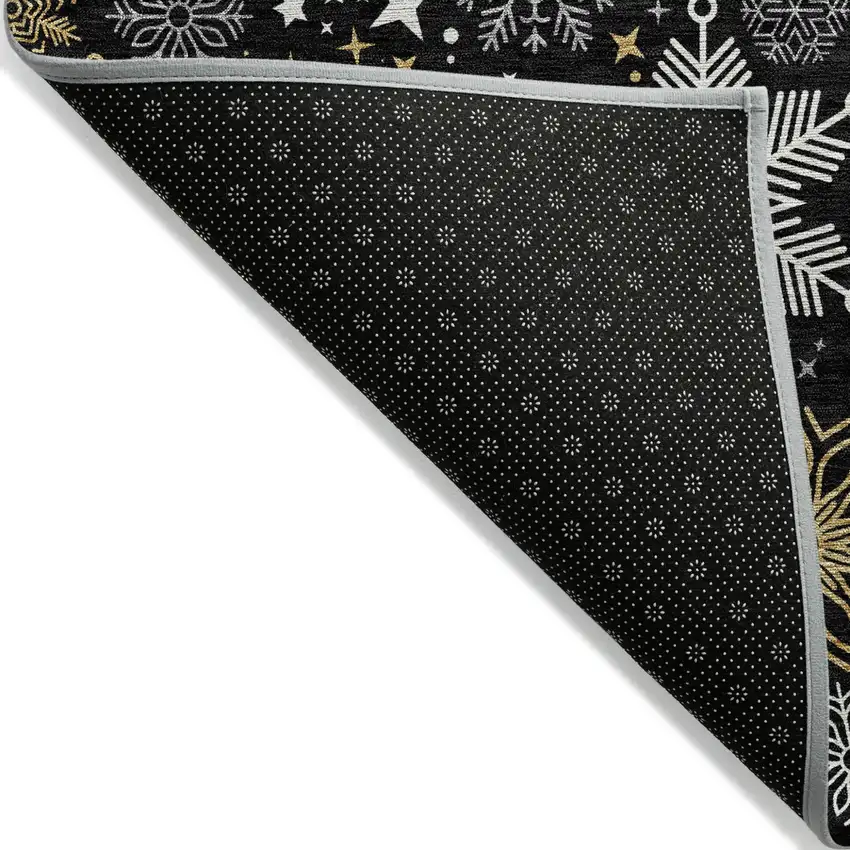 Black Gold And Gray Snowflake Washable Indoor Outdoor Area Rug Photo 8