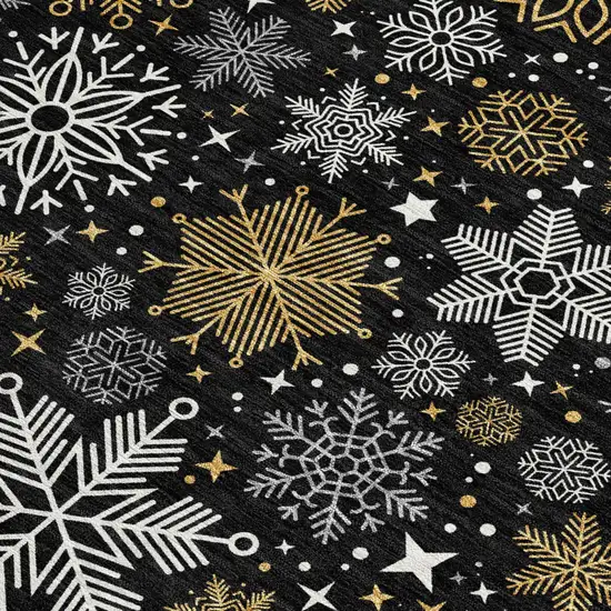 Black Gold And Gray Snowflake Washable Indoor Outdoor Area Rug Photo 4