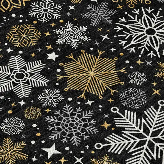 Black Gold And Gray Snowflake Washable Indoor Outdoor Area Rug Photo 3