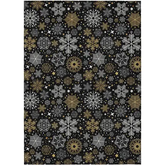 Black Gold And Gray Snowflake Washable Indoor Outdoor Area Rug Photo 9