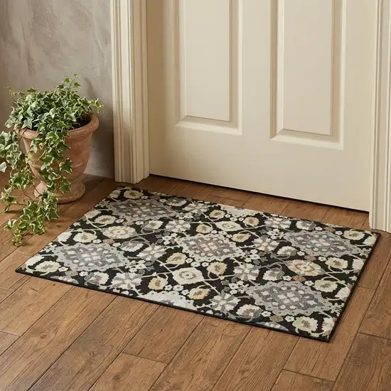 Black Gold And Gray Oriental Washable Area Rug With UV Protection Photo 1