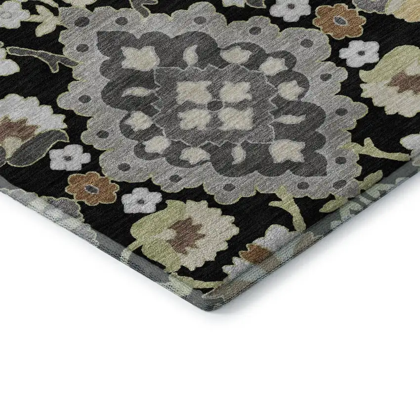 Black Gold And Gray Oriental Washable Area Rug With UV Protection Photo 7