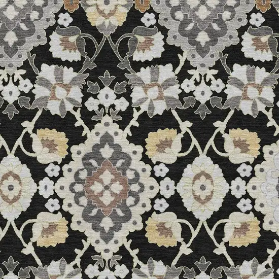 Black Gold And Gray Oriental Washable Area Rug With UV Protection Photo 2