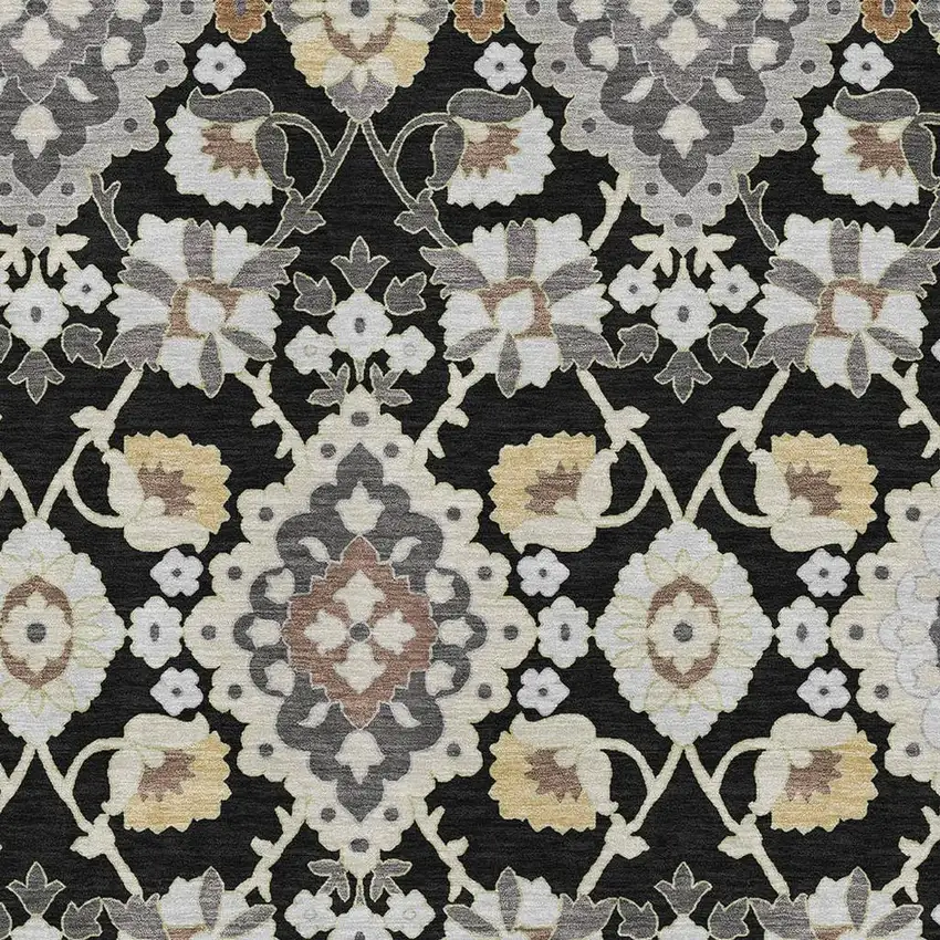 Black Gold And Gray Oriental Washable Area Rug With UV Protection Photo 2